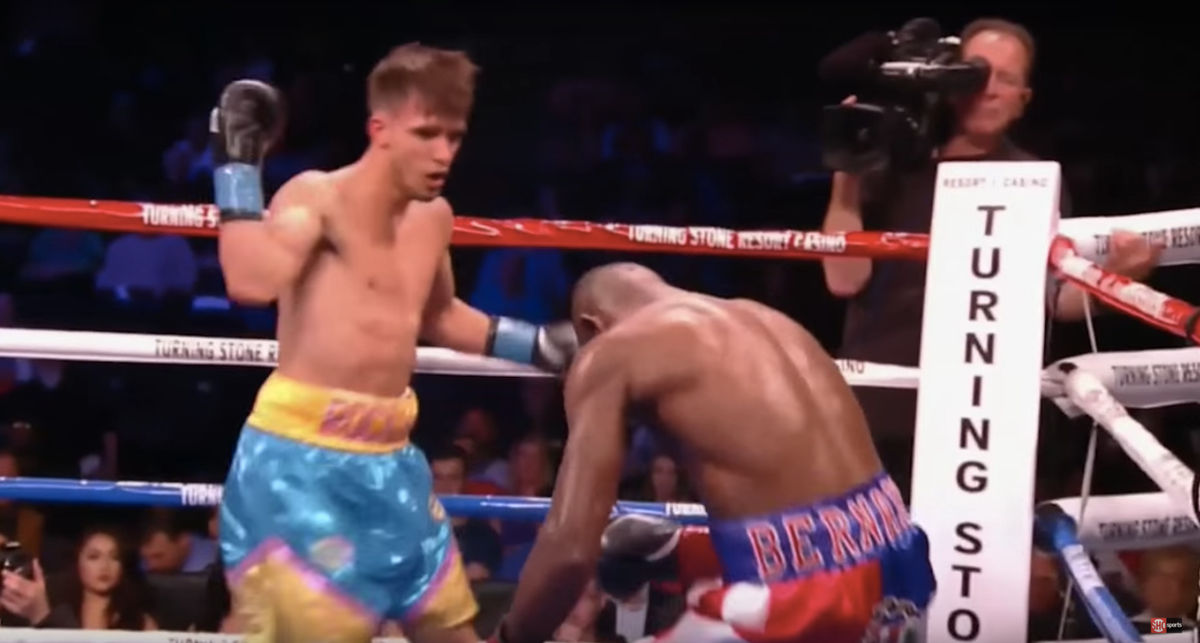 Mason Menard a split second after he mailed Eudy Bernardo to the hospital. Via YouTube.