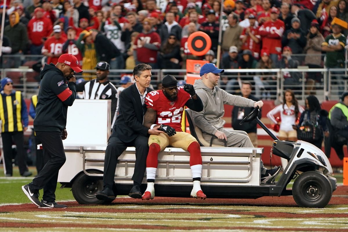 In another example of the disposable running back, Niners’ Tevin Campbell is carted off the field during the NFC Championship and is replaced by Raheem Mostert, who runs San Francisco back into the Super Bowl. Mostert would rush for 220 yards and score four touchdowns.