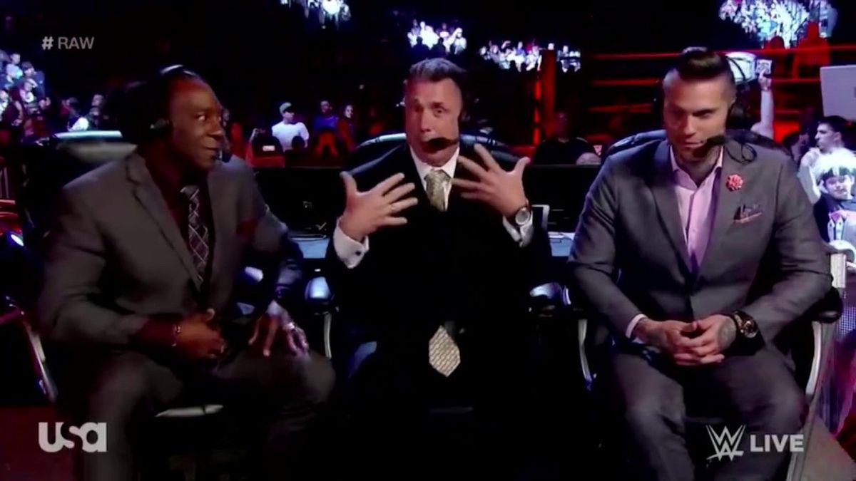 Booker T, Michael Cole, and Corey Graves (Screenshot/WWE)