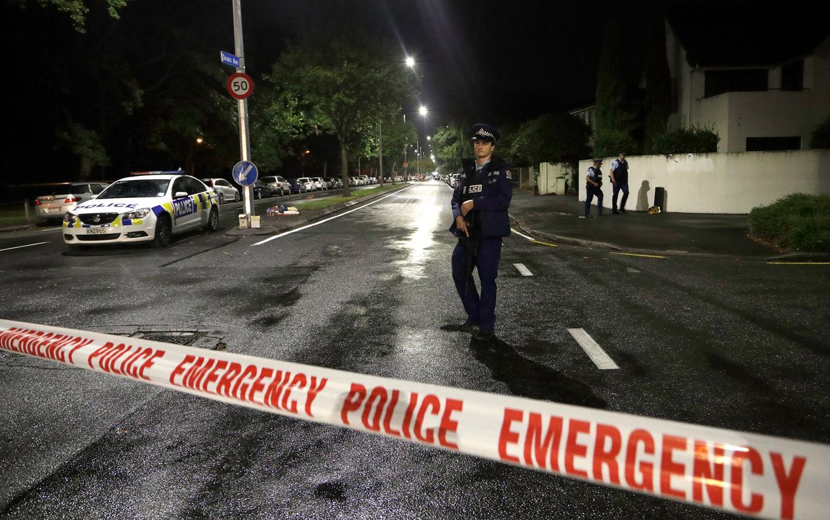 The police cordon outside the Al Noor Mosque in Christchurch.