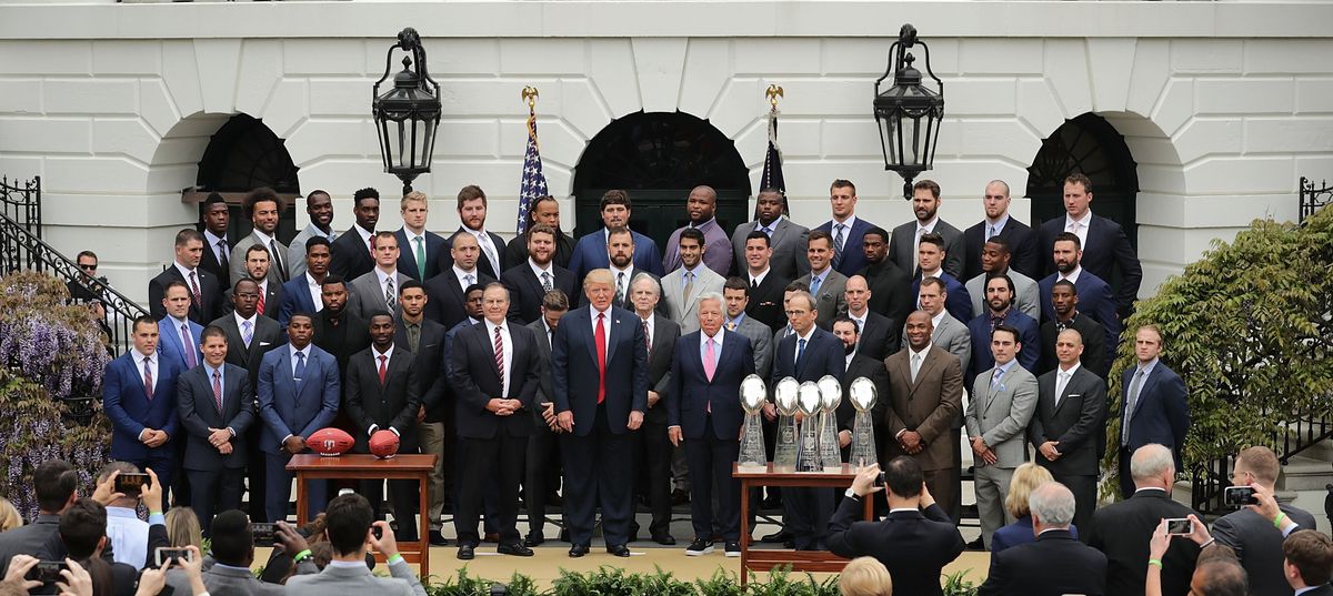 President Donald Trump greets the New England Patriots at the White House on April 19, 2017. Photo: Chip Somodevilla/Getty Images