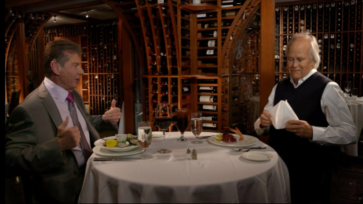 Vince McMahon & Dick Ebersol in the closing scene of “This Was the XFL”