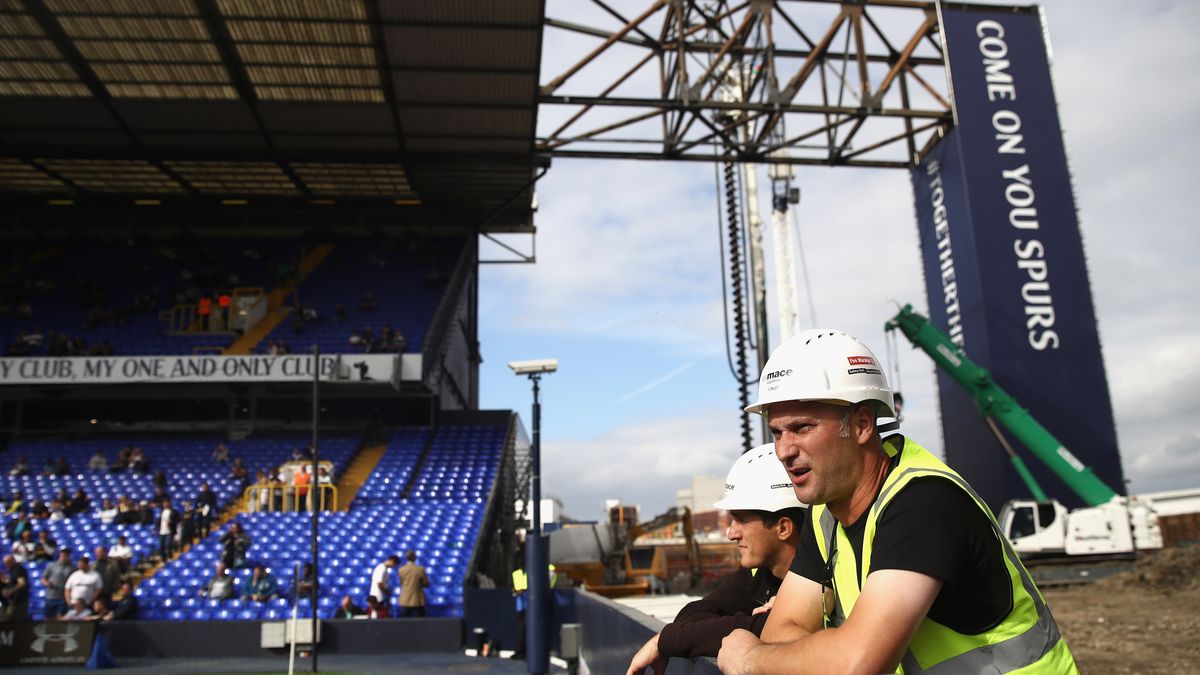 Construction workers on the new stadium site in 2016 while White Hart Lane was still in use.