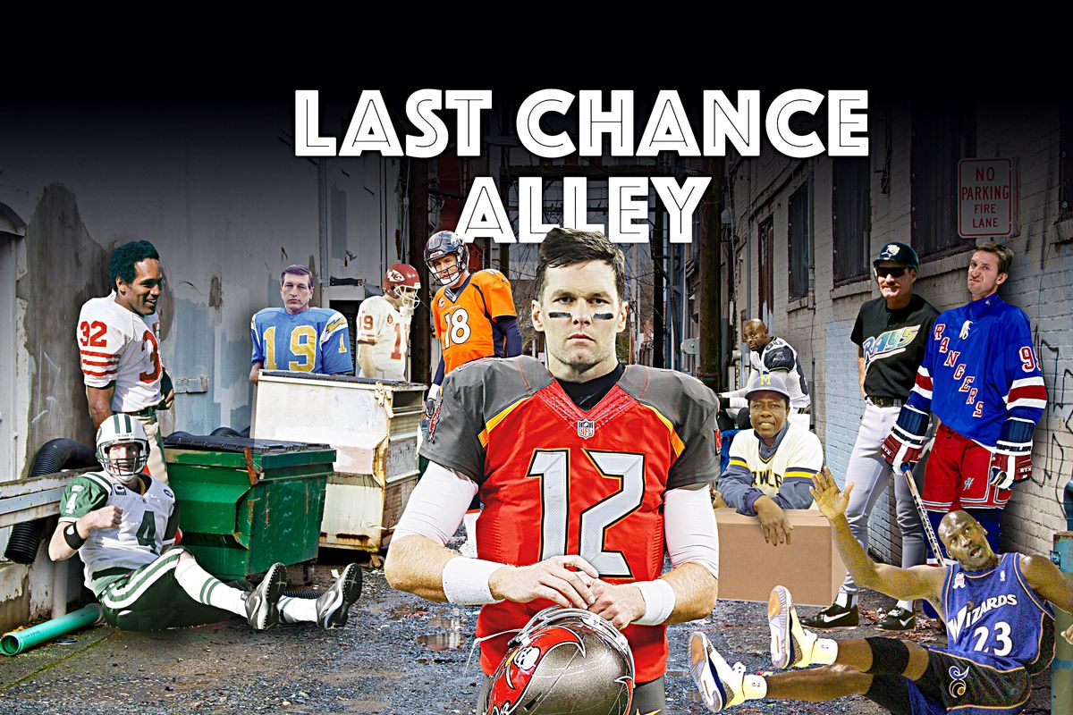 Tom Brady in a Bucs jersey? Eesch . But he won’t be last great player to put on new duds. From l. to r.: Brett Favre as a Jet, O.J. Simpson as a Niner, Johnny Unitas as a Charger, Joe Montana as a Chief, Peyton Manning as a Bronco, Hank Aaron as a Brewer, Jerry Rice as a Seahawk, Wade Boggs as a Devil Ray, Wayne Gretzky as a Ranger and Michael Jordan as a Wizard.