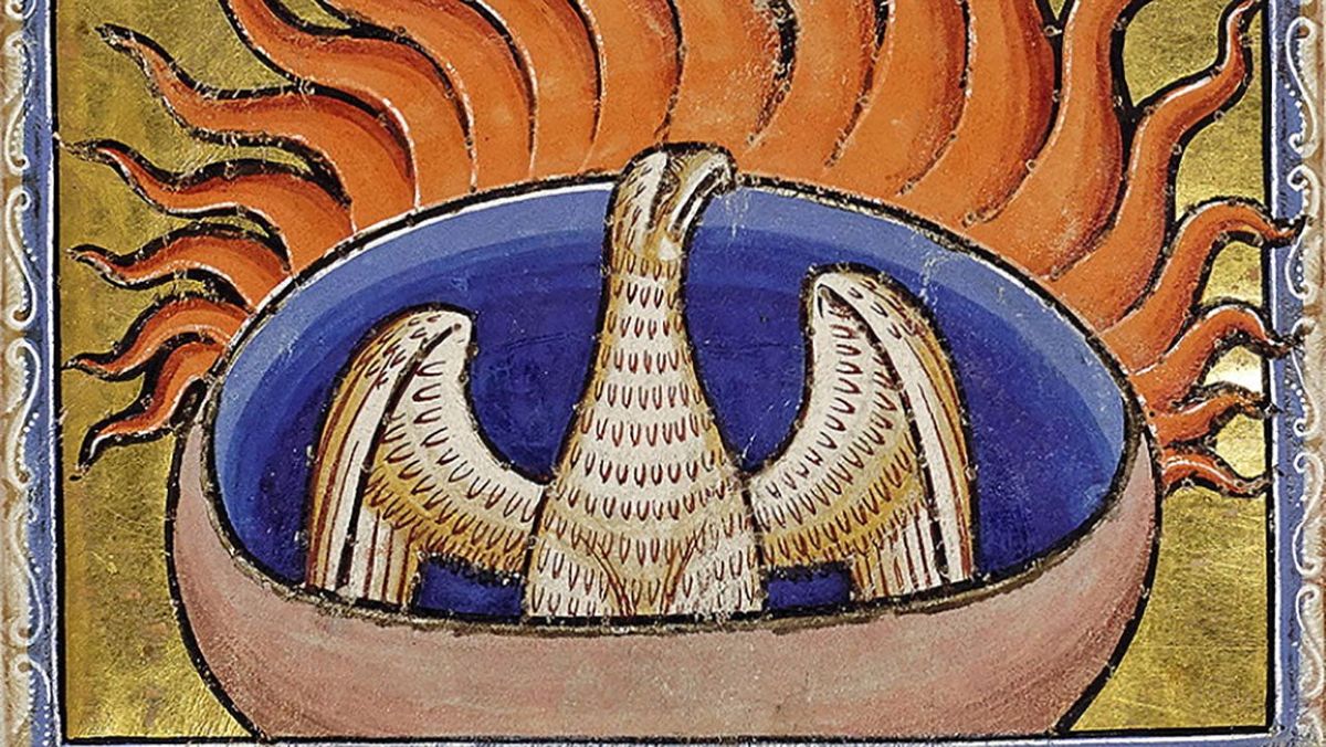 A phoenix as shown in the 12th-century  Aberdeen Bestiary .
