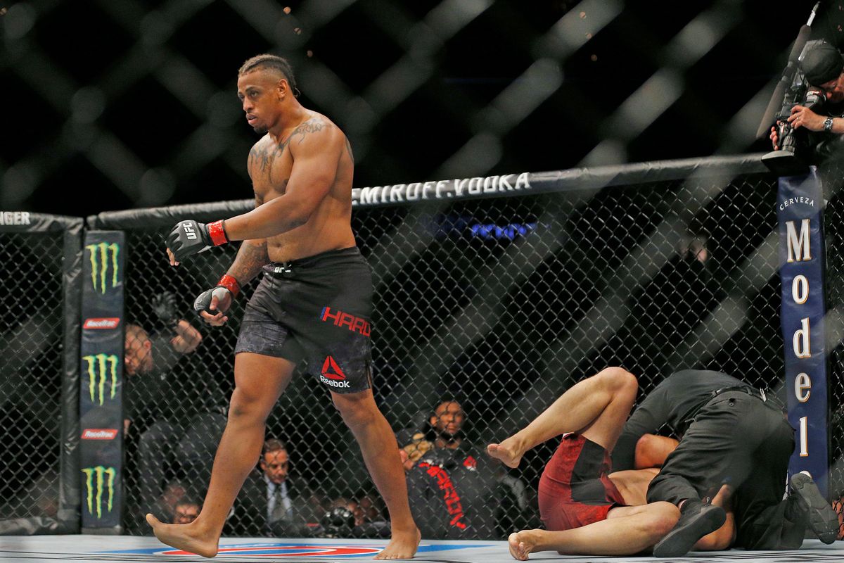 Greg Hardy doing what he does best, pummel people and walk away.