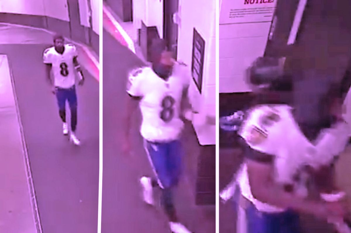 Lamar Jackson scoots to the locker room in the fourth quarter to address a “cramp” issue.
