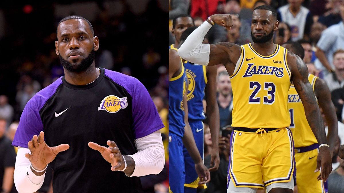 Left: LeBron James of the Los Angeles Lakers. Right: Los Angeles Lakers player LeBron James