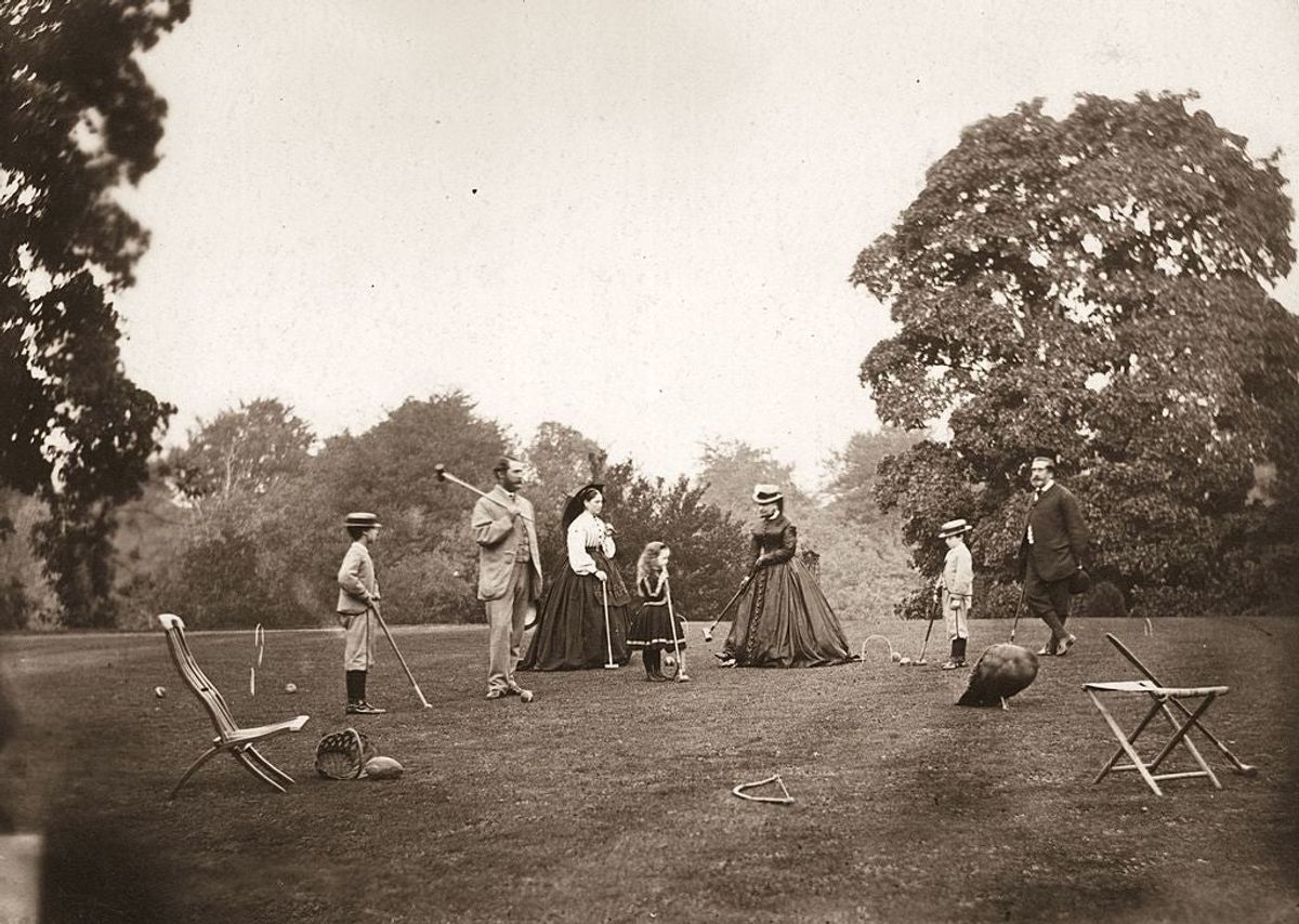A family in Lancashire plays croquet in 1865.