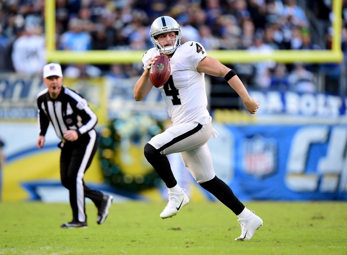 Derek Carr, still  [object Object]  in a game last December. Photo: Harry How/Getty Images
