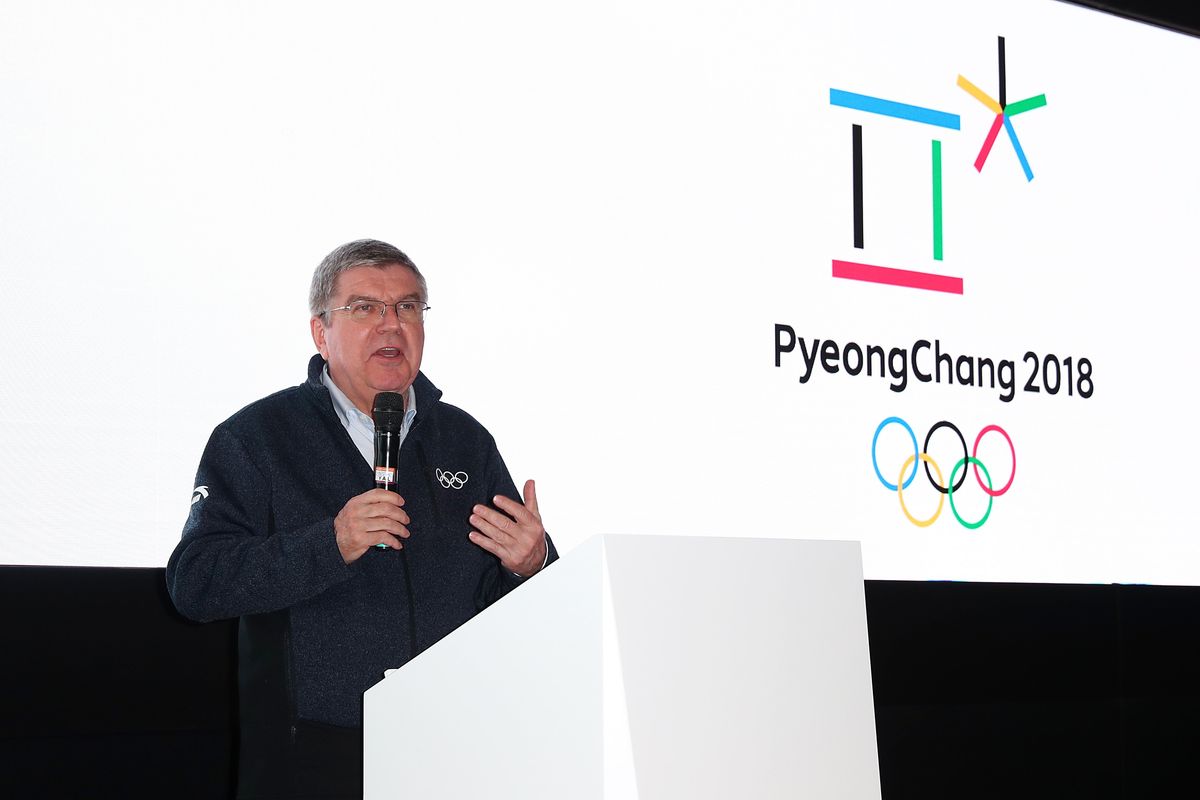 IOC President Thomas Bach addresses the media. Photo by Joe Scarnici/Getty Images.