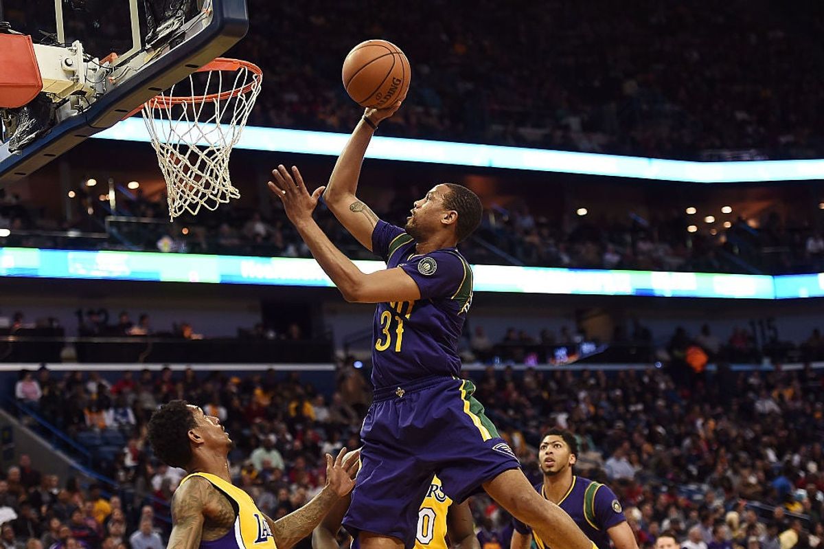 Bryce Dejean-Jones drives against the Lakers in February. Via  [object Object] .