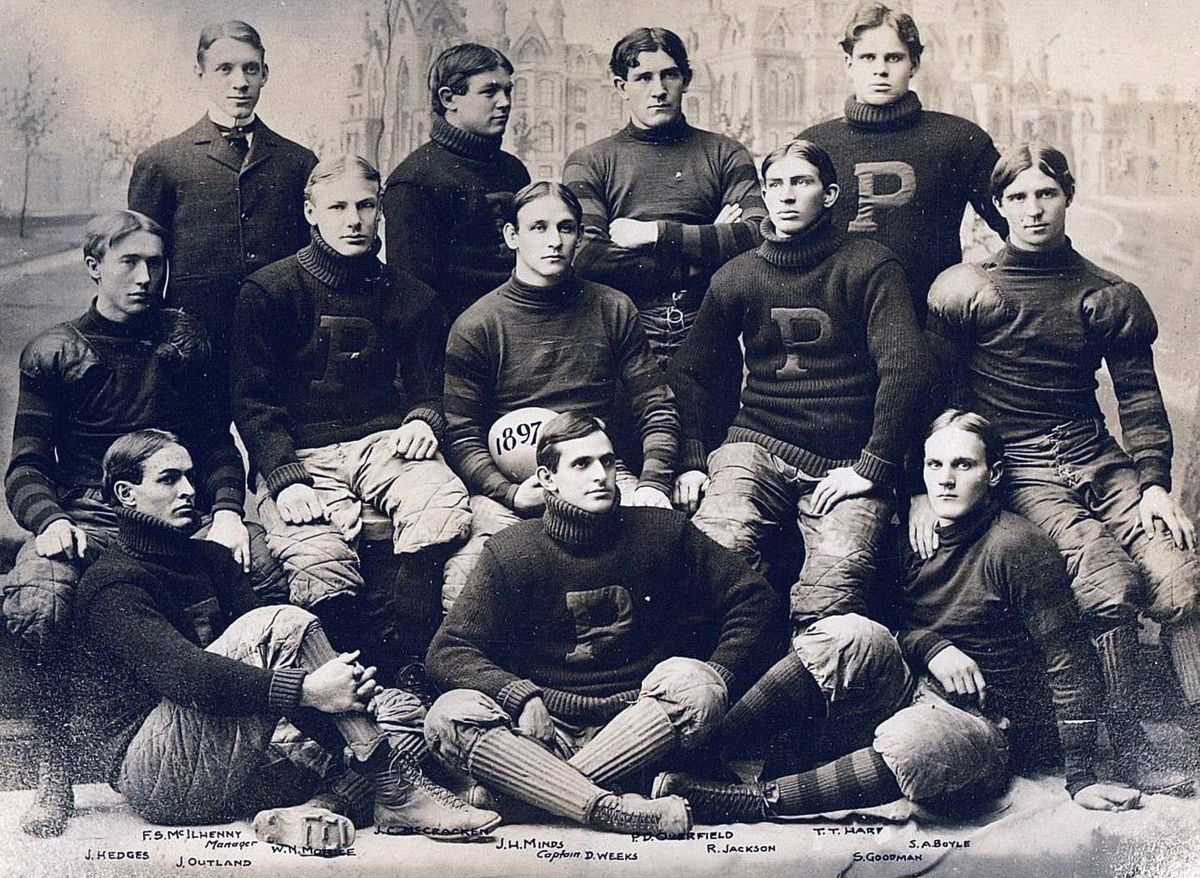 The 1897 Penn Quakers went 15-0, allowing just 20 points. John Outland, bottom left, was an All-American tackle that season.