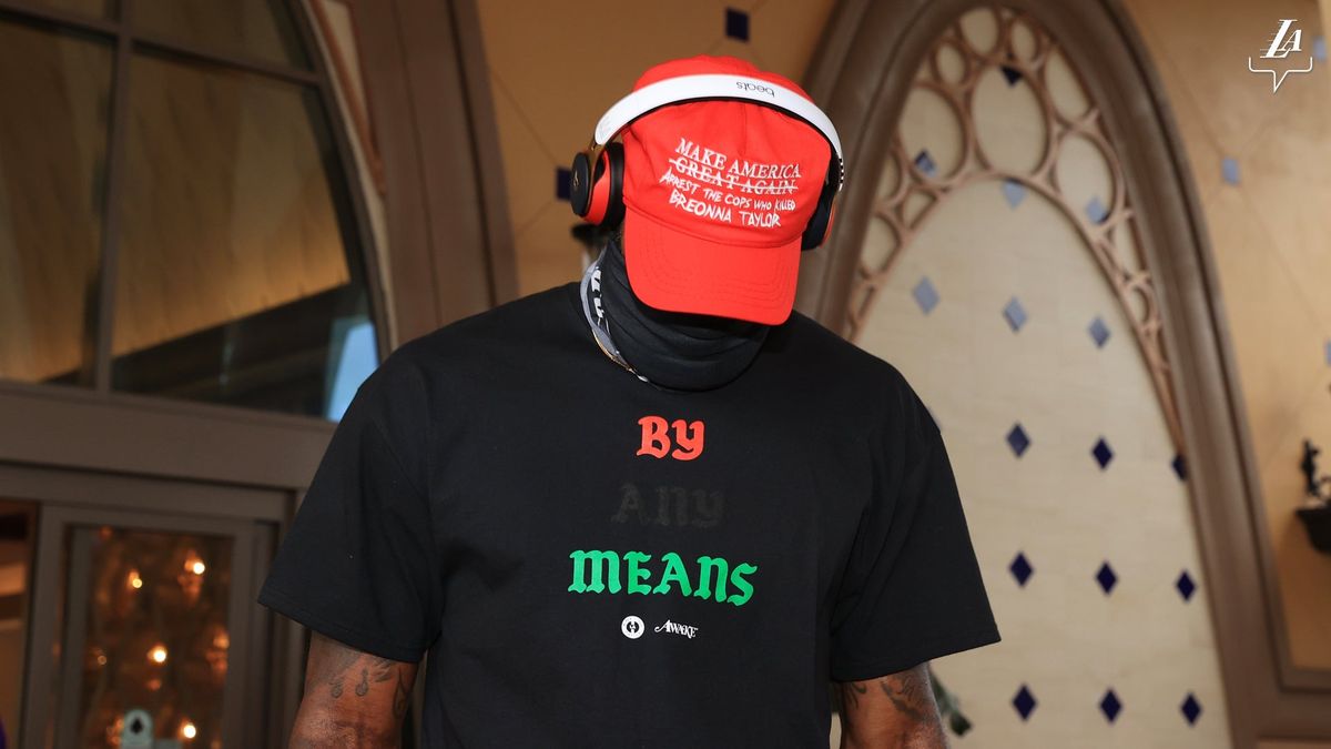 LeBron James wears a hat calling for the arrest of the cops who killed Breonna Taylor back in August.