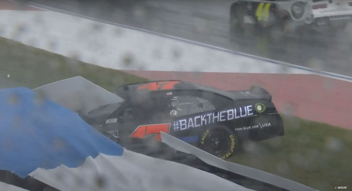 Kyle Weatherman’s “Back the Blue” car did not finish yesterday’s race.