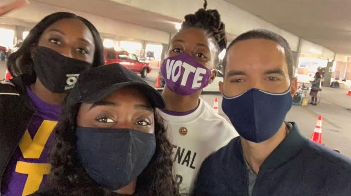 Chiney, Nneka and Olivia Ogwumike working at the Toyota Center in Houston.