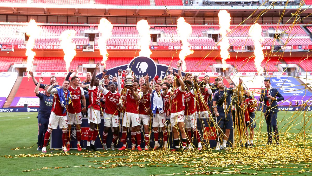 No fans in the seats, but at least Arsenal managed to include some fire in their celebration.