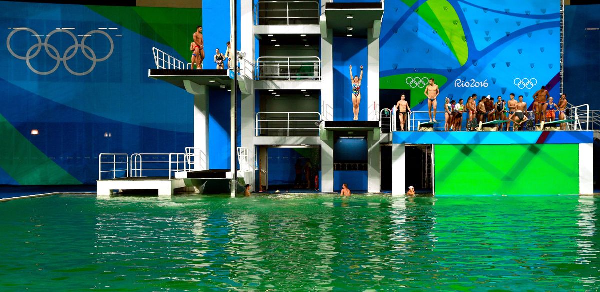 The diving pool on Wednesday. Photo via Adam Pretty/ [object Object]