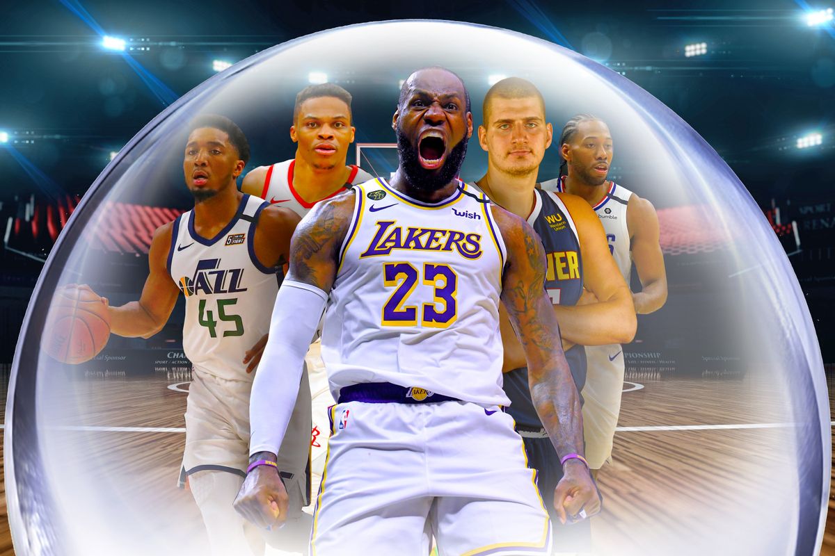 Donovan Mitchell, Russell Westbrook, LeBron James, Nikola Jokic and Kawhi Leonard