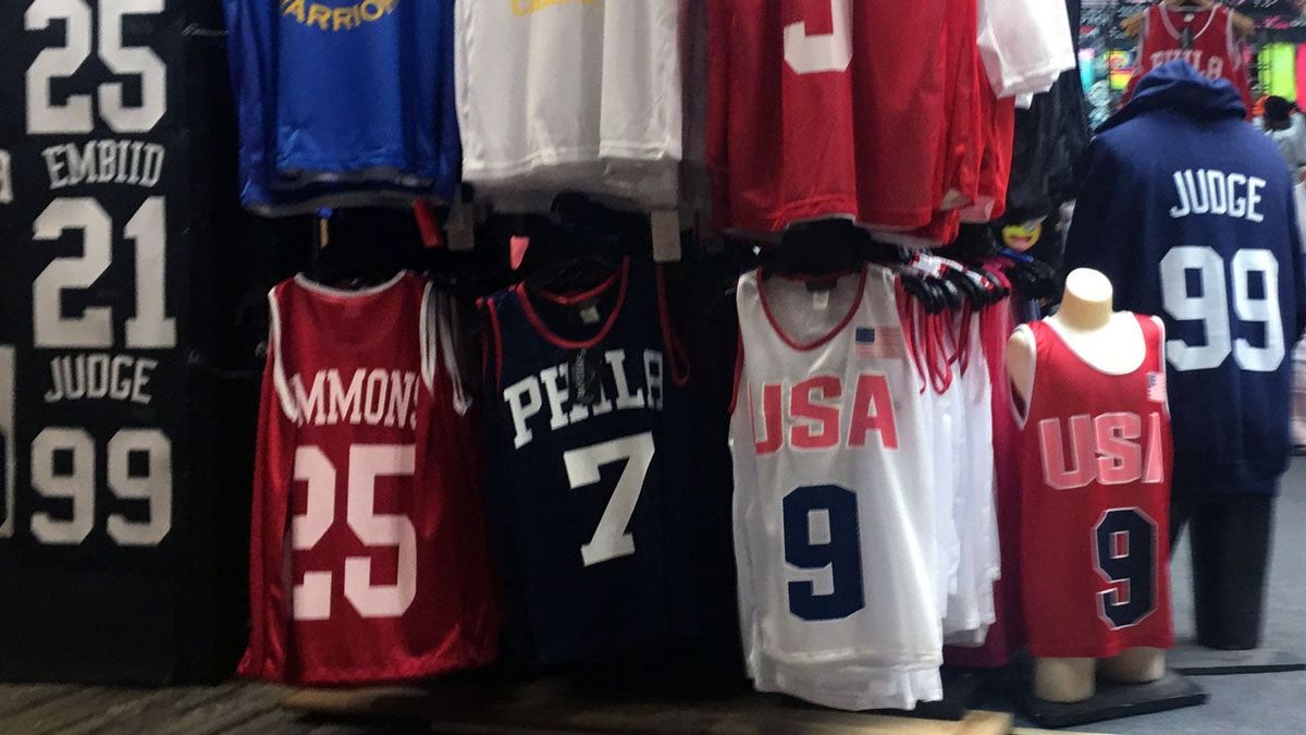 Sixers shirts for sale on the Wildwood boardwalk. (Dan McQuade/Deadspin/GMG)