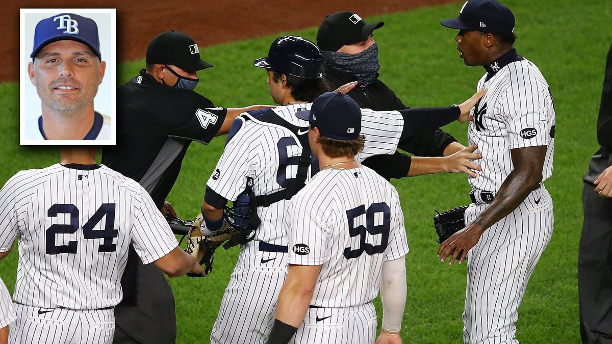 Tempers flared in last night’s Rays-Yankees game after Aroldis Chapman aimed a 101-mph fastball at a batter’s head. In the aftermath Rays manager Kevin Cash threw something up-and-in in the  after- game presser.