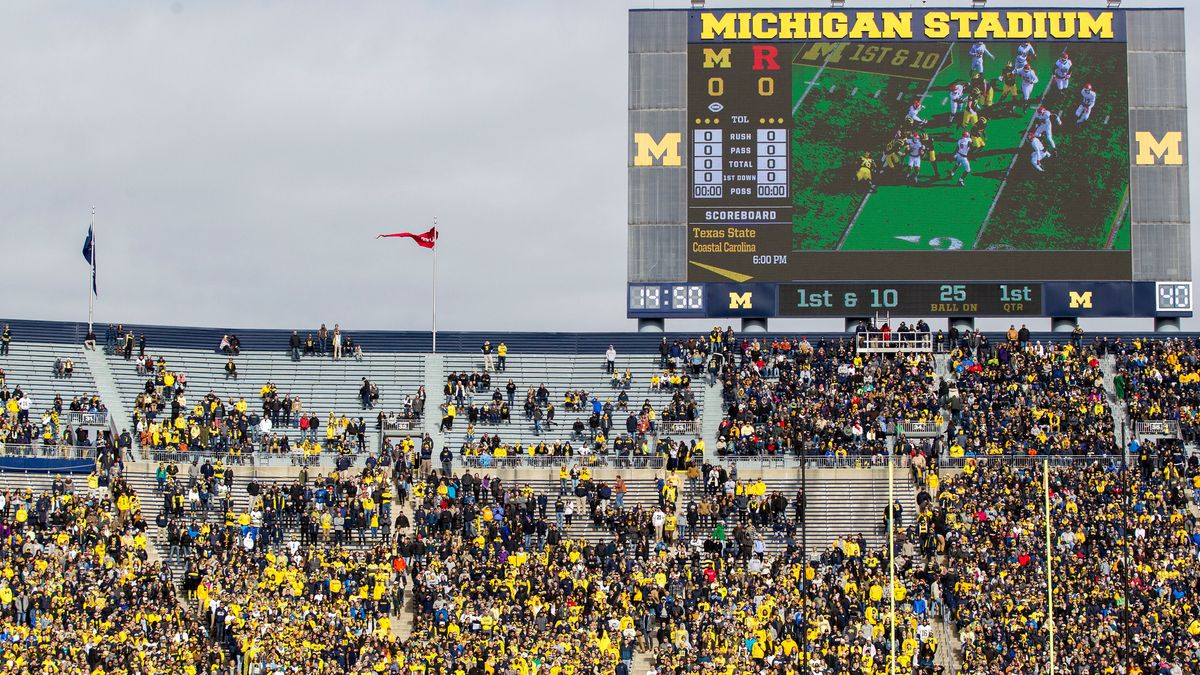 Michigan Stadium at the beginning of Michigan-Rutgers in 2017.  [object Object] , nearly 4,000 over capacity.