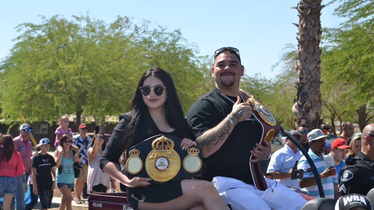 Andy Ruiz Jr. and wife Julie in the parade honoring the new champ.
