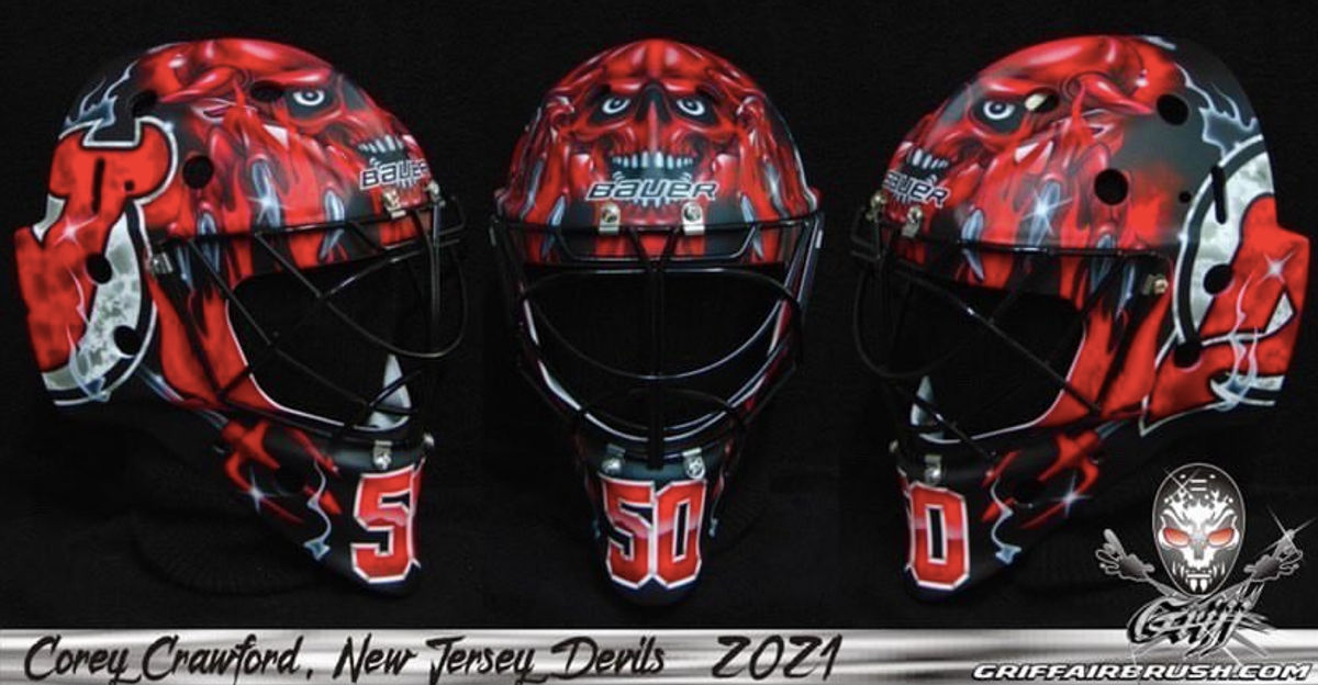 Behold Corey Crawford’s goalie mask and despair!