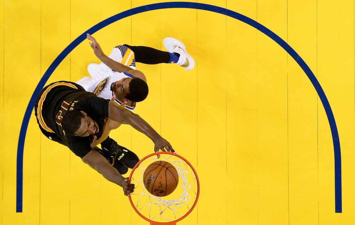 James Michael McAdoo is dunked on by Tristan Thompson—the idealized McAdoo—during Game 5. (Photo credit:  [object Object] )