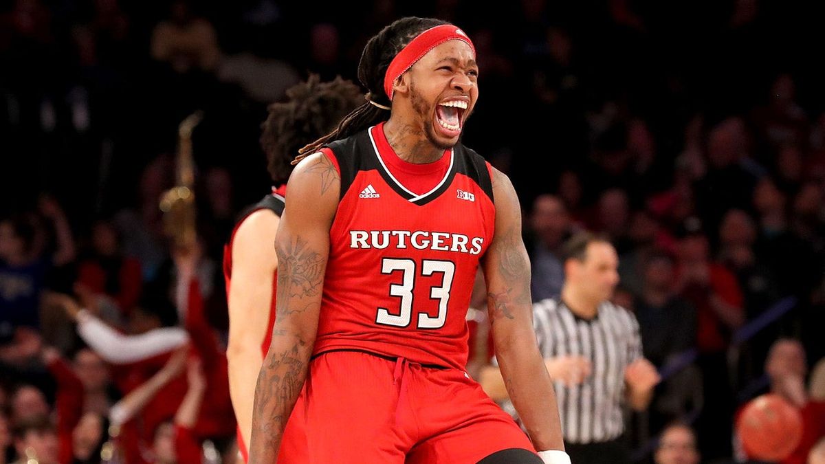 Deshawn Freeman celebrates near the end of Rutgers’ upset over Indiana.