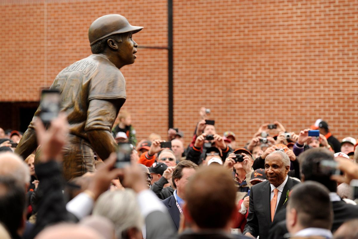 Frank Robinson, larger than life. And also a bronze statue of Frank Robinson.