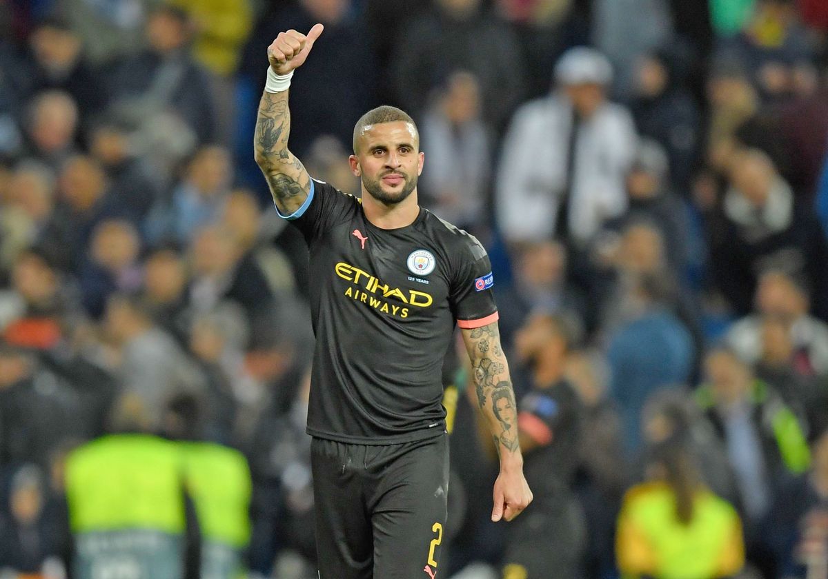 Manchester City’s Kyle Walker has his own brand of social distancing, one he gives a thumbs up.