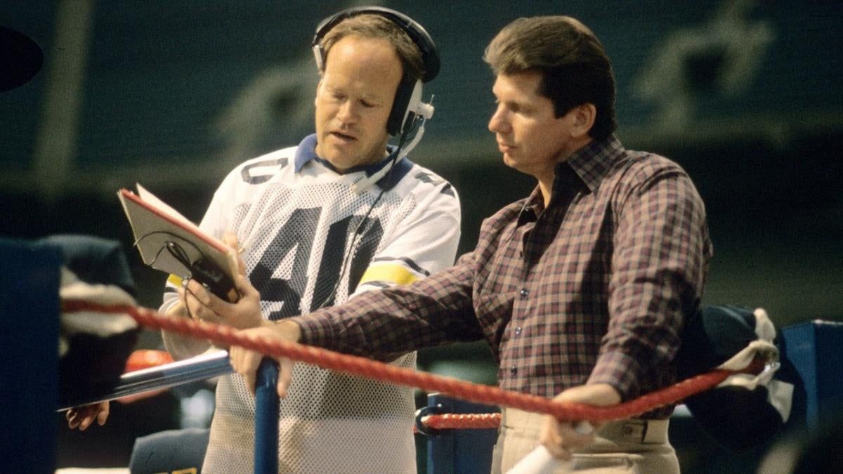AAF advisor/original XFL co-founder Dick Ebersol, the father of AAF founder Charlie Ebersol, with the XFL’s Vince McMahon wt WrestleMania III.