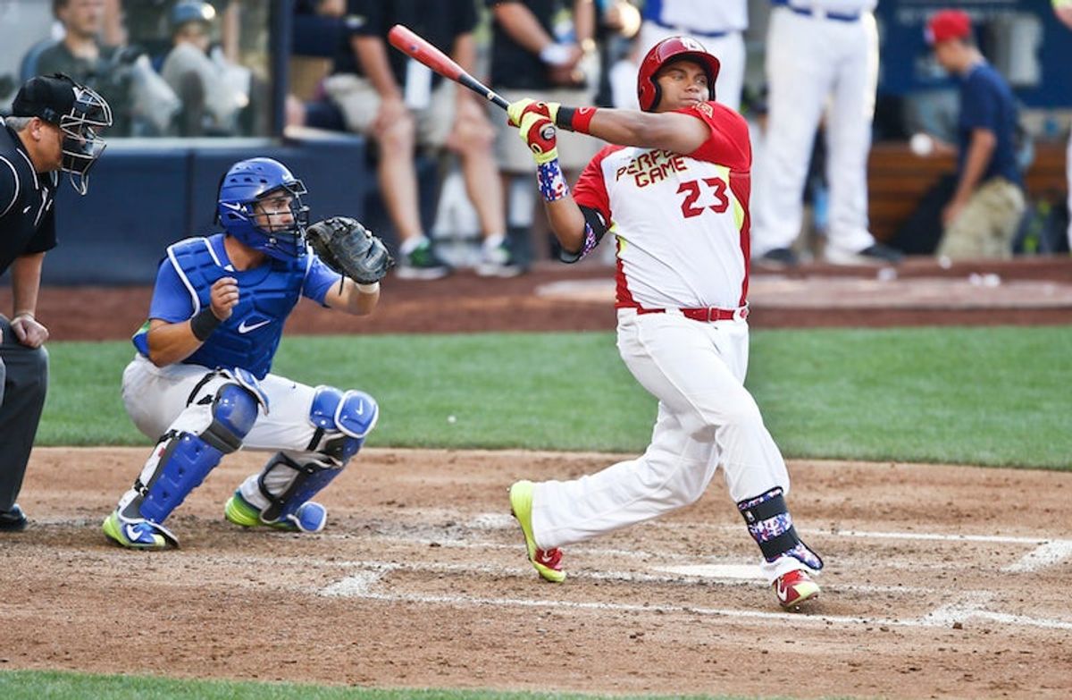 Josh Naylor bats in a 2014 high school all-star baseball game. Photo:  [object Object]