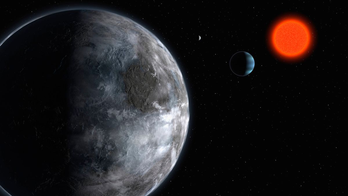 2007 artist’s impression of the planetary system around the red dwarf Gliese 581, which shows what astronomers believed at that time was the most earth like planet found outside our solar system to date.