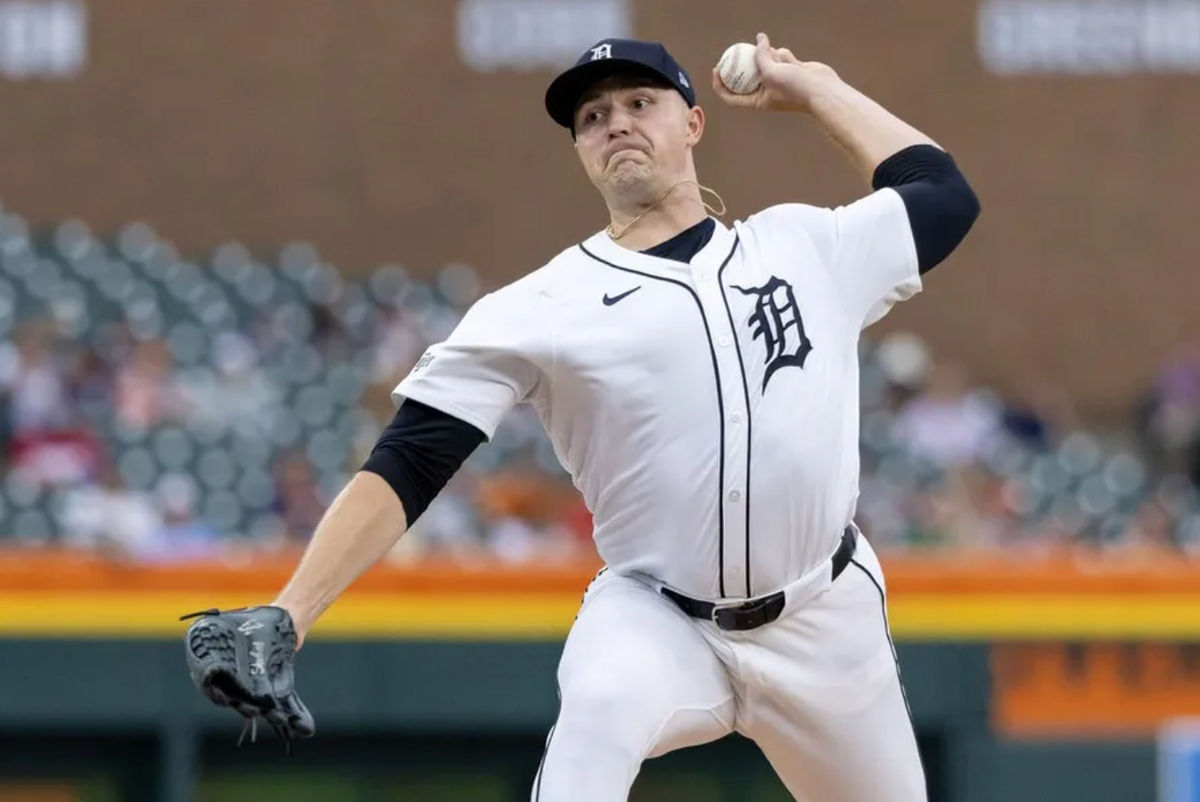 Jun 25, 2024; Detroit, Michigan, USA; Detroit Tigers starting pitcher Tarik Skubal (29) pitches in the first inning against the Philadelphia Phillies at Comerica Park. Mandatory Credit: David Reginek-USA TODAY Sports