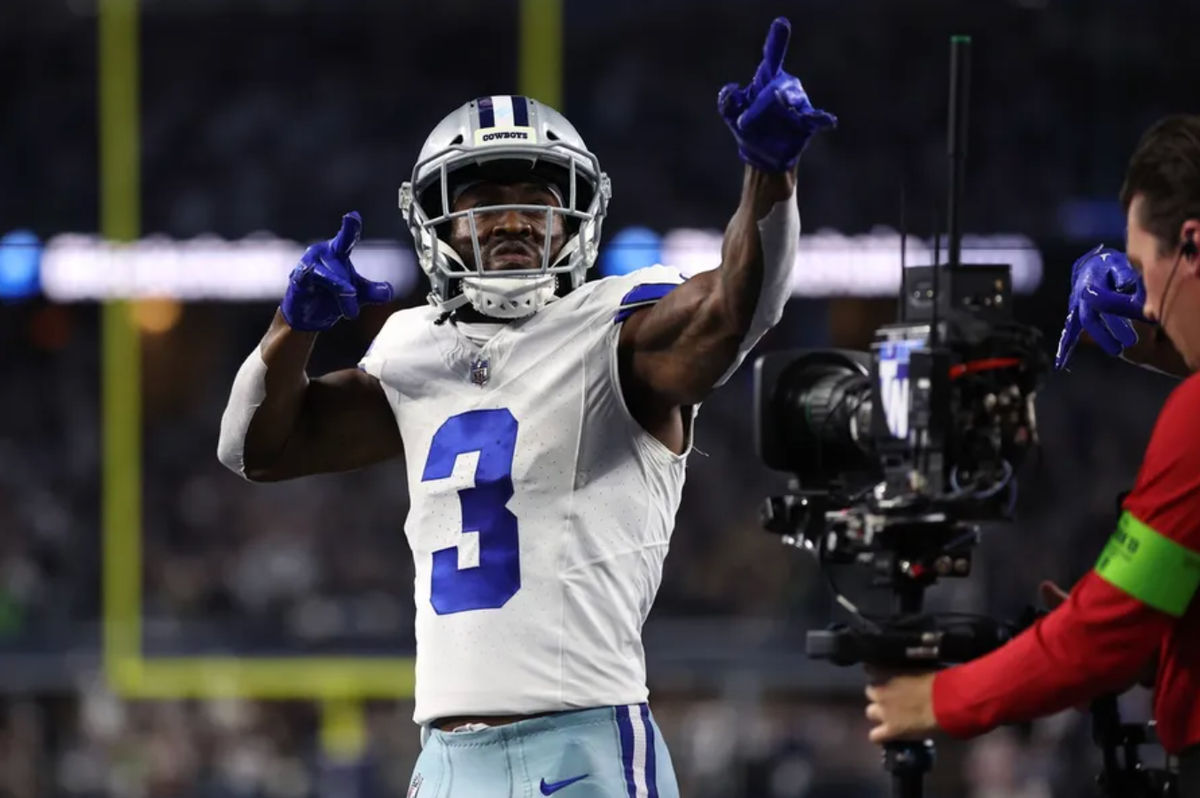 Nov 30, 2023; Arlington, Texas, USA; Dallas Cowboys wide receiver Brandin Cooks (3) celebrates after scoring a touchdown against the Seattle Seahawks during the first half at AT&T Stadium. Mandatory Credit: Tim Heitman-USA TODAY Sports
