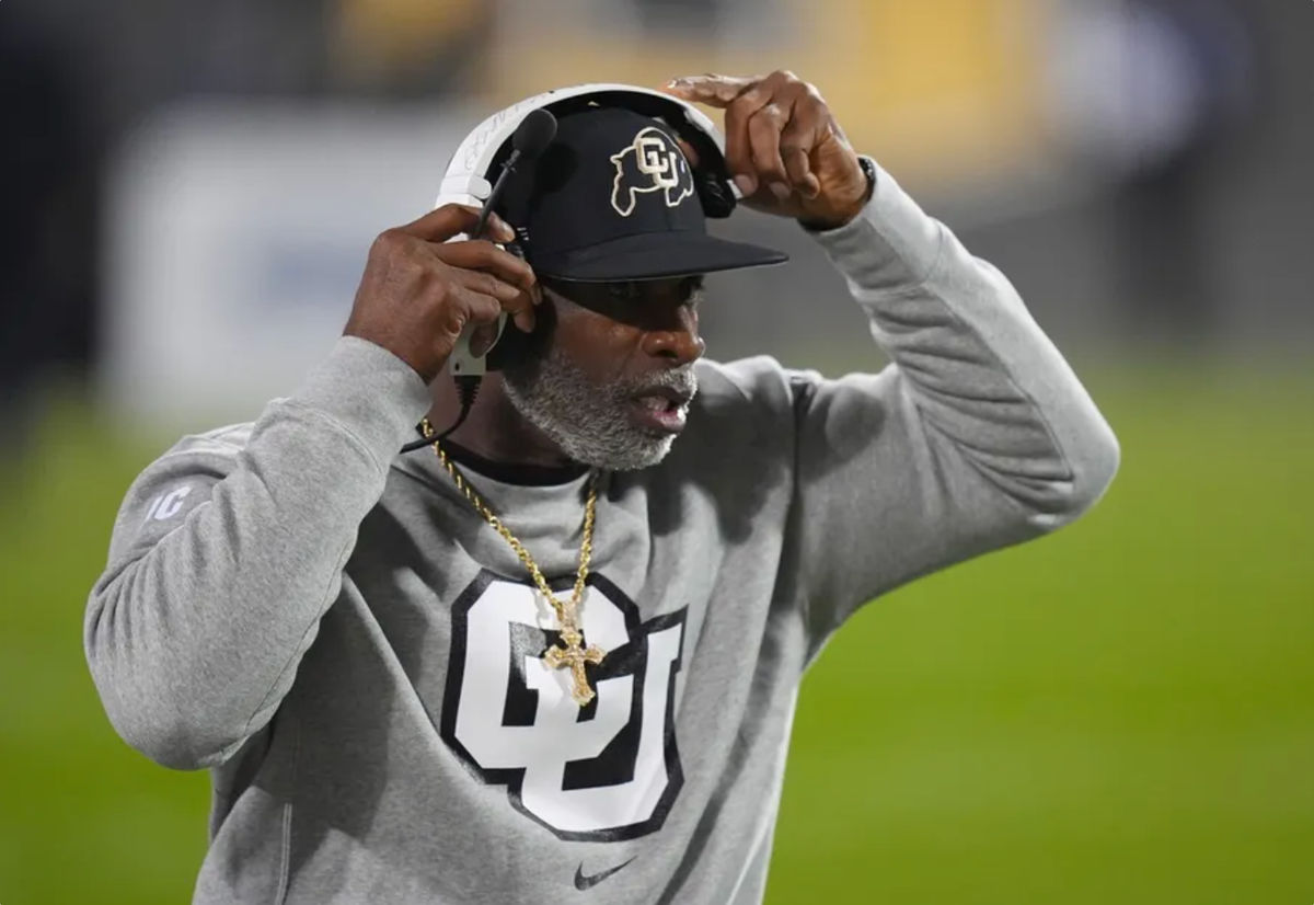 Oct 26, 2024; Boulder, Colorado, USA; Colorado Buffaloes head coach Deion Sanders during the first quarter Cincinnati Bearcats at Folsom Field. Mandatory Credit: Ron Chenoy-Imagn Images