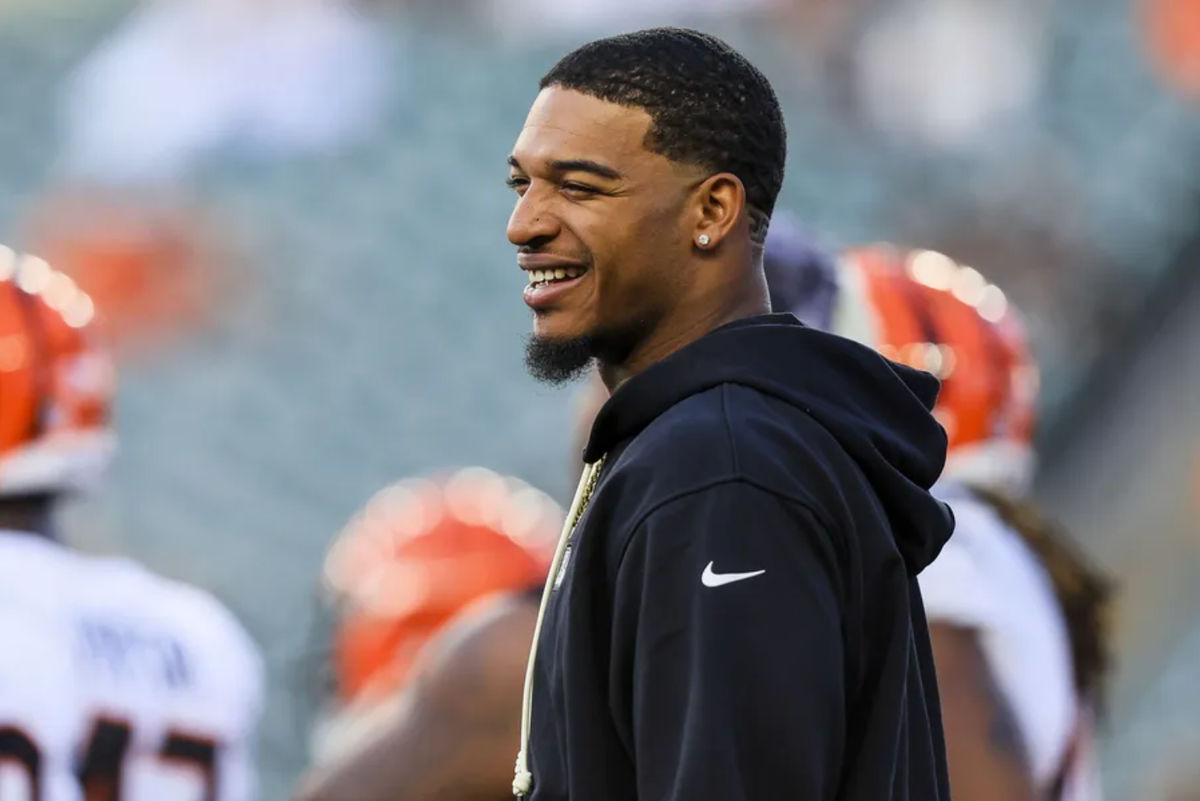 Aug 22, 2024; Cincinnati, Ohio, USA; Cincinnati Bengals wide receiver Ja'Marr Chase (1) stands on the field during warmups before the game against the Indianapolis Colts at Paycor Stadium. Mandatory Credit: Katie Stratman-USA TODAY Sports