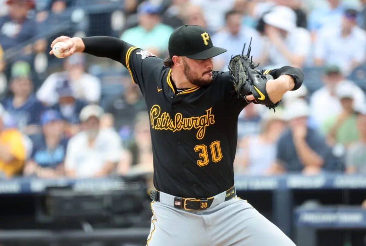 Apr 2, 2025; St. Petersburg, Florida, USA; Pittsburgh Pirates starting pitcher Paul Skenes (30) throws a pitch during the first inning against the Tampa Bay Rays at George M. Steinbrenner Field. Mandatory Credit: Kim Klement Neitzel-Imagn Images