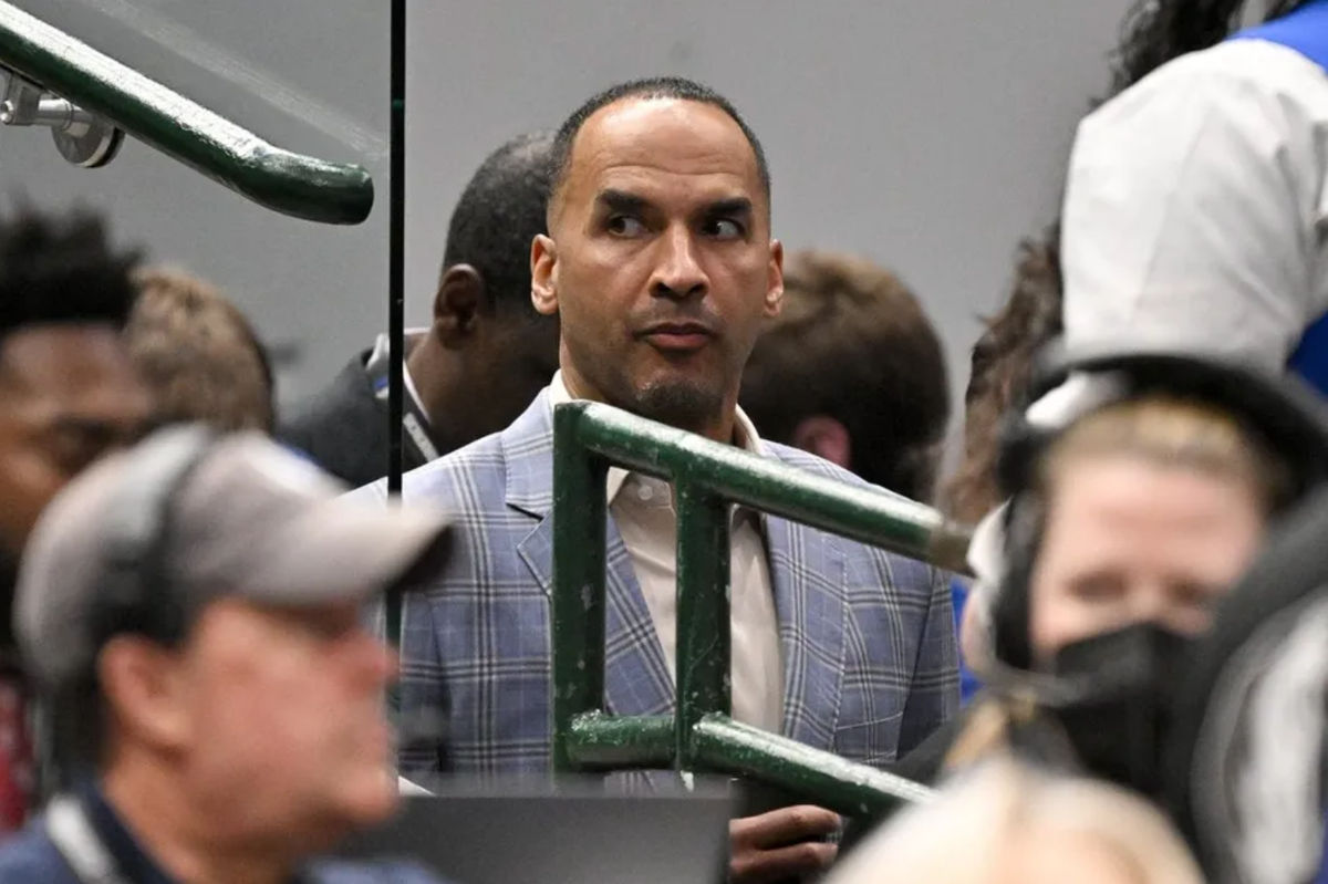 Apr 9, 2025; Dallas, Texas, USA; Dallas Mavericks general manager Nico Harrison during the game between the Dallas Mavericks and the Los Angeles Lakers at American Airlines Center. Mandatory Credit: Jerome Miron-Imagn Images