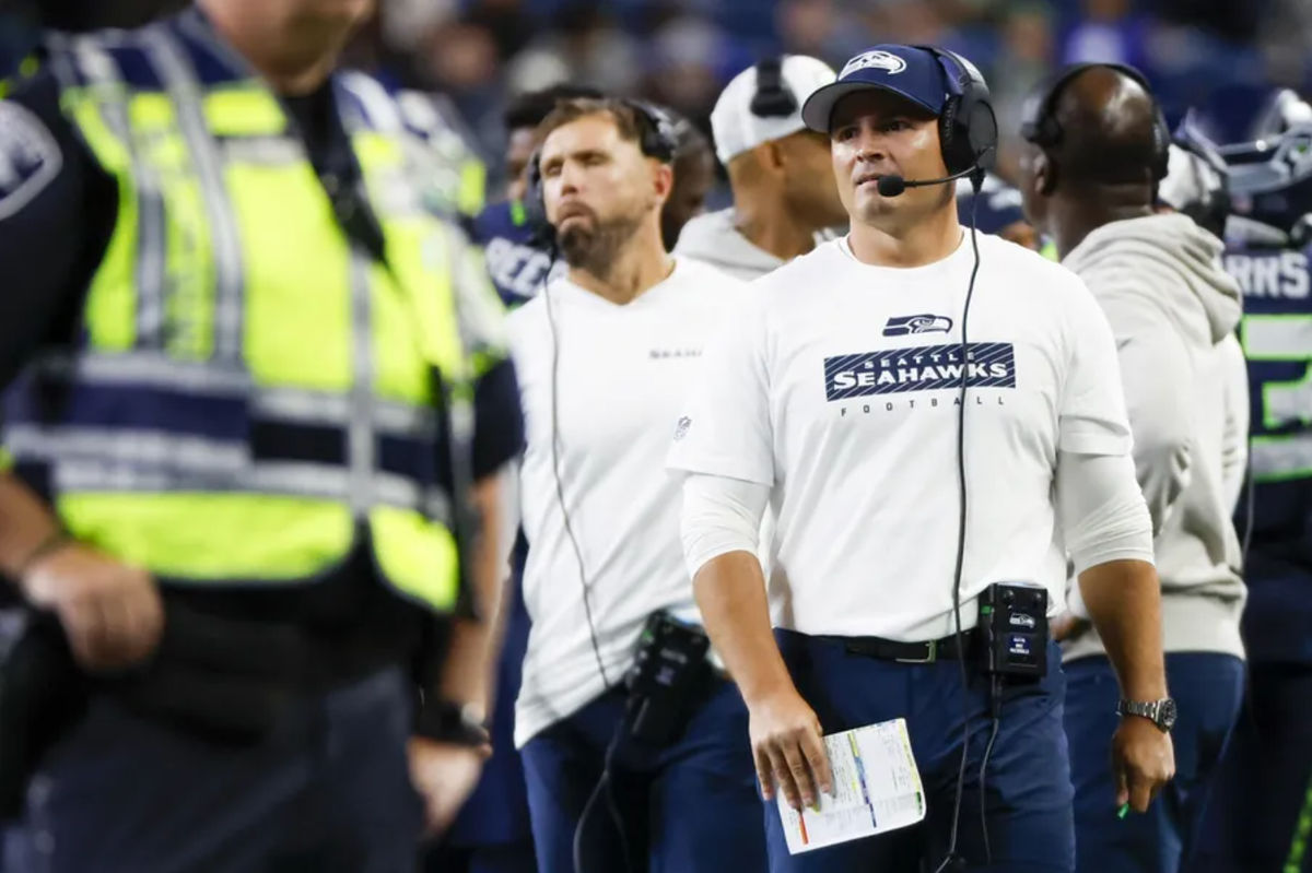Seattle Seahawks head coach Mike Macdonald stands on the sideline during the fourth quarter against the Cleveland Browns at Lumen Field. Mandatory Credit: Joe Nicholson-Imagn Images