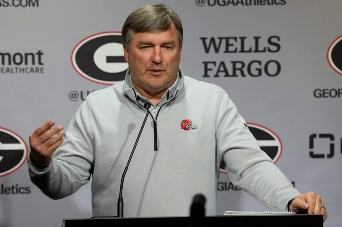 Georgia coach Kirby Smart speaks to the media on the first day of spring practice in Athens, Ga., on Tuesday, March 11, 2025. PHOTO USA TODAY SPORTS IMAGES