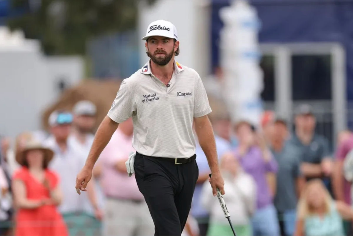 Aug 2, 2025; Greensboro, North Carolina, USA; Cameron Young walks on the 9th green during the third round of the Wyndham Championship golf tournament. Mandatory Credit: Allison Lawhon-Imagn Images