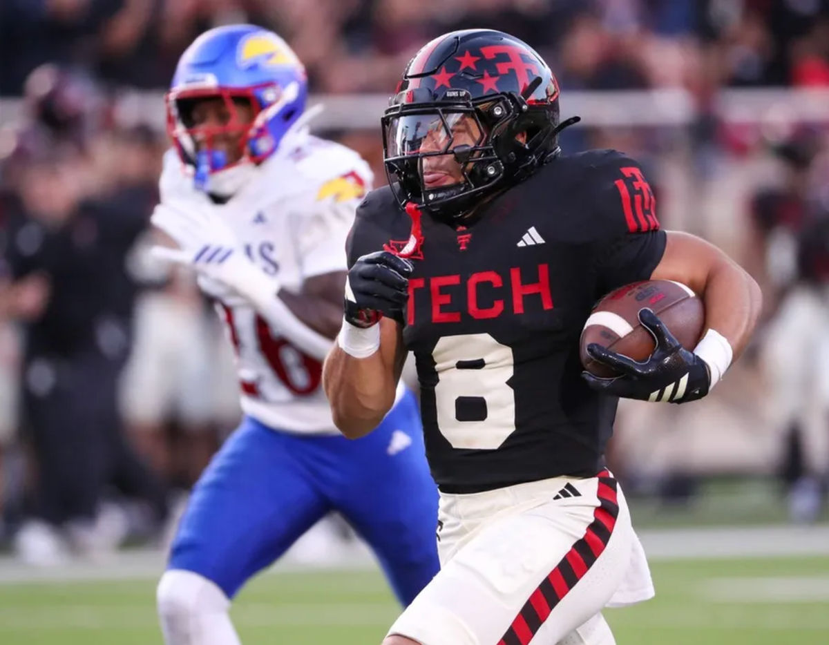 Texas Tech's Cameron Dickey runs for a touchdown against Kansas during a Big 12 Conference football game, Saturday, Oct. 11, 2024 at Jones AT&amp;T Stadium in Lubbock.