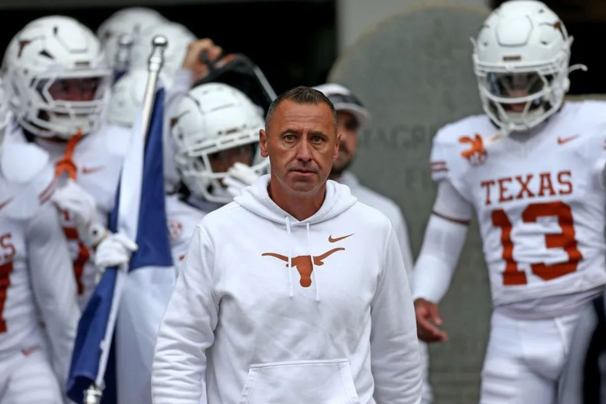 Oct 25, 2025; Starkville, Mississippi, USA; Texas Longhorns head coach Steve Sarkisian walks out of the lockerroom prior to the game against the Mississippi State Bulldogs at Davis Wade Stadium at Scott Field. Mandatory Credit: Petre Thomas-Imagn Images