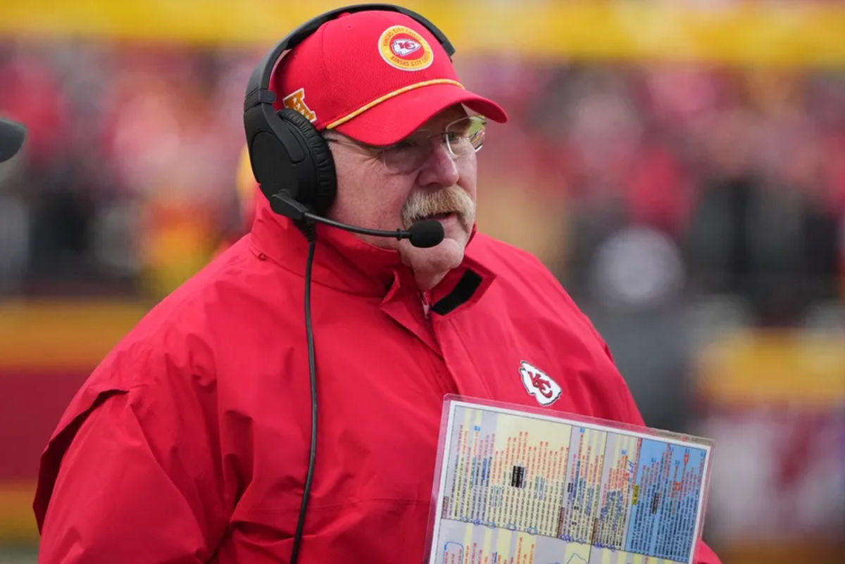 Jan 18, 2025; Kansas City, Missouri, USA; Kansas City Chiefs head coach Andy Reid looks on during the second quarter of a 2025 AFC divisional round game against the Houston Texans at GEHA Field at Arrowhead Stadium. Mandatory Credit: Denny Medley-Imagn Images