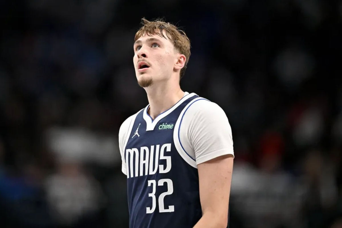 Dec 12, 2025; Dallas, Texas, USA; Dallas Mavericks forward Cooper Flagg (32) looks on during the game between the Mavericks and the Nets at the American Airlines Center. Mandatory Credit: Jerome Miron-Imagn Images