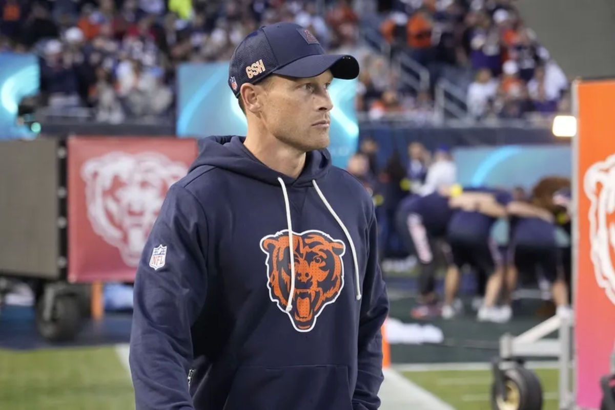 Sep 8, 2025; Chicago, Illinois, USA; Chicago Bears head coach Ben Johnson before the game against the Minnesota Vikings at Soldier Field. Mandatory Credit: David Banks-Imagn Images