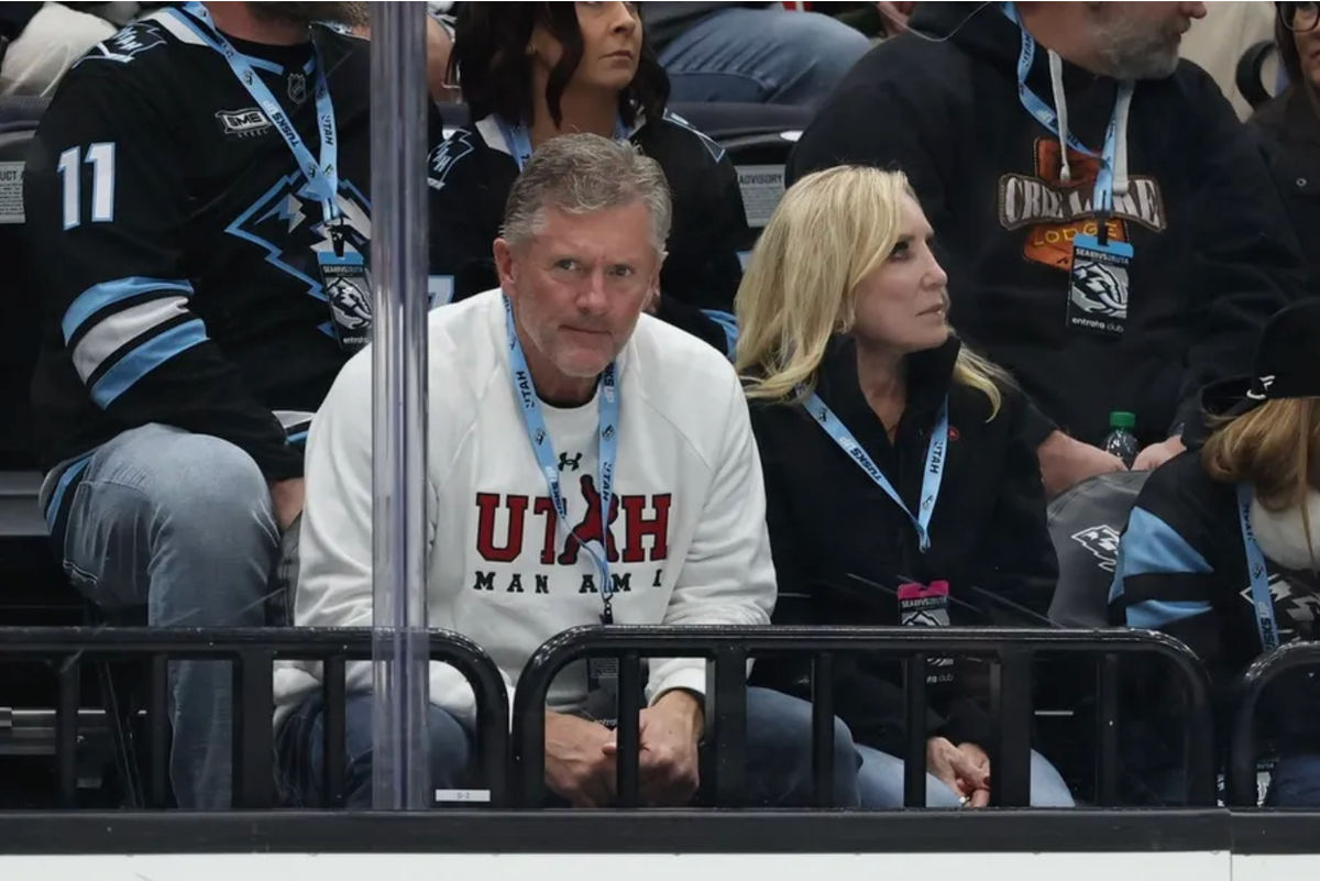 Dec 12, 2025; Salt Lake City, Utah, USA; Former University of Utah football head coach Kyle Whittingham watches the game between the Utah Mammoth and the Seattle Kraken during the second period at Delta Center. Mandatory Credit: Rob Gray-Imagn Images